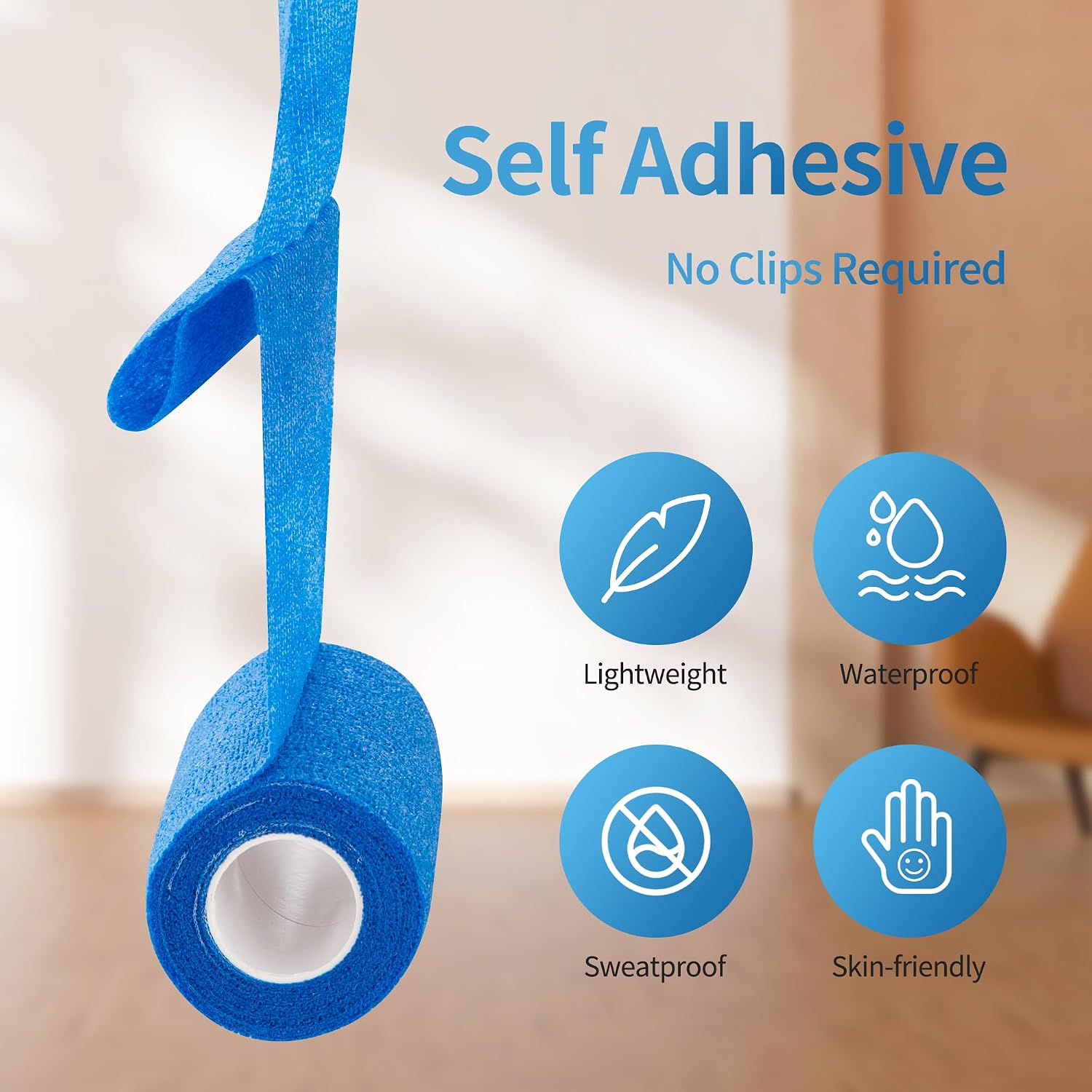 Twelve rolls of Phytop blue cohesive medical bandage