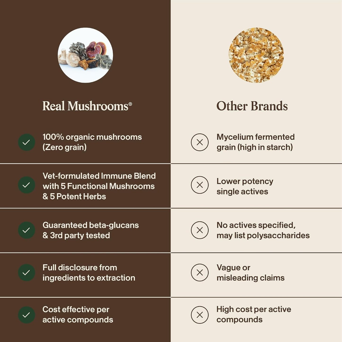 Premium USA-imported Real Mushrooms daily wellness chews for pets.