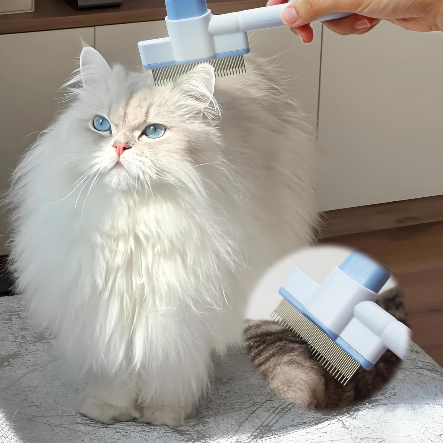 Jptecy self cleaning pet grooming tool button mechanism