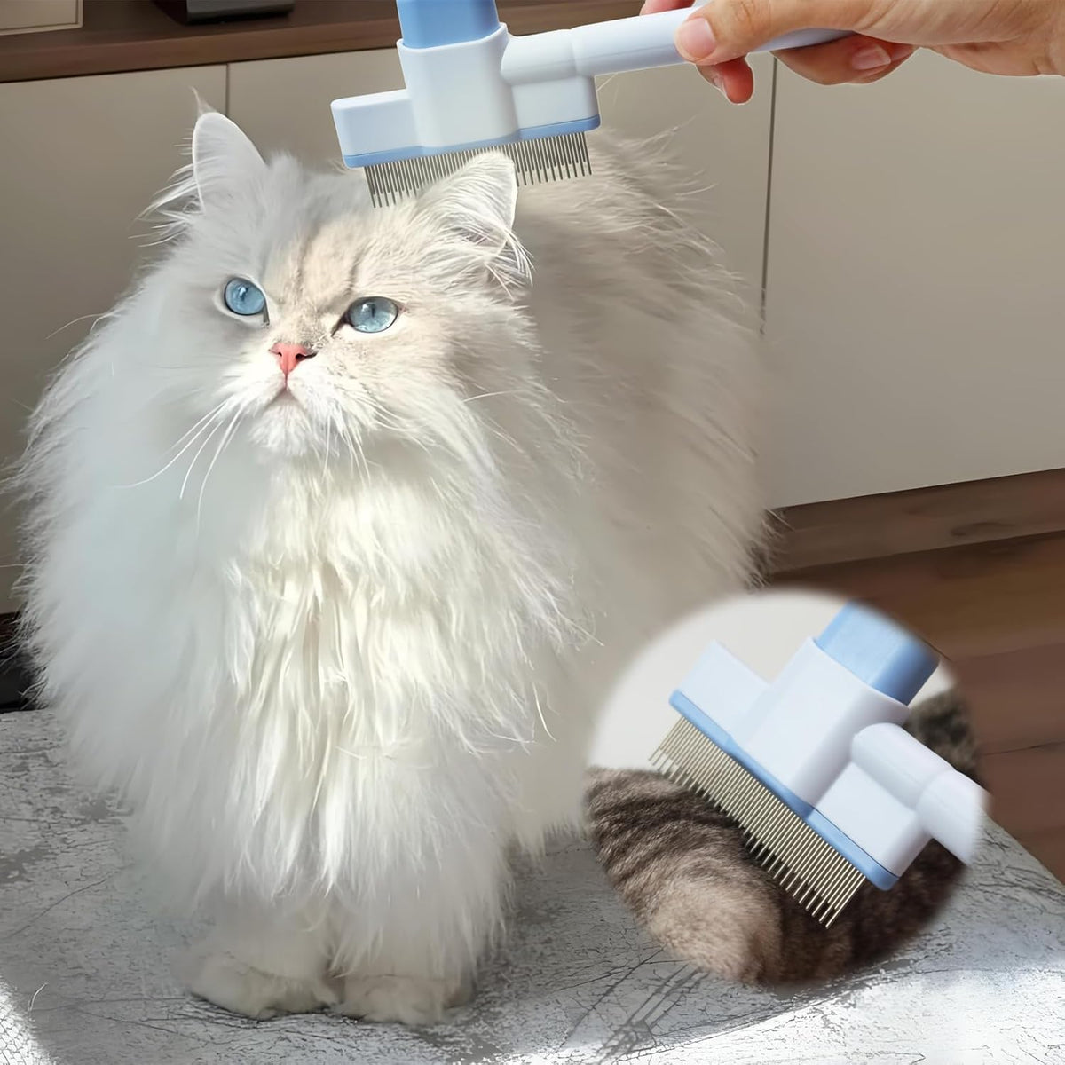 Jptecy self cleaning pet grooming tool button mechanism