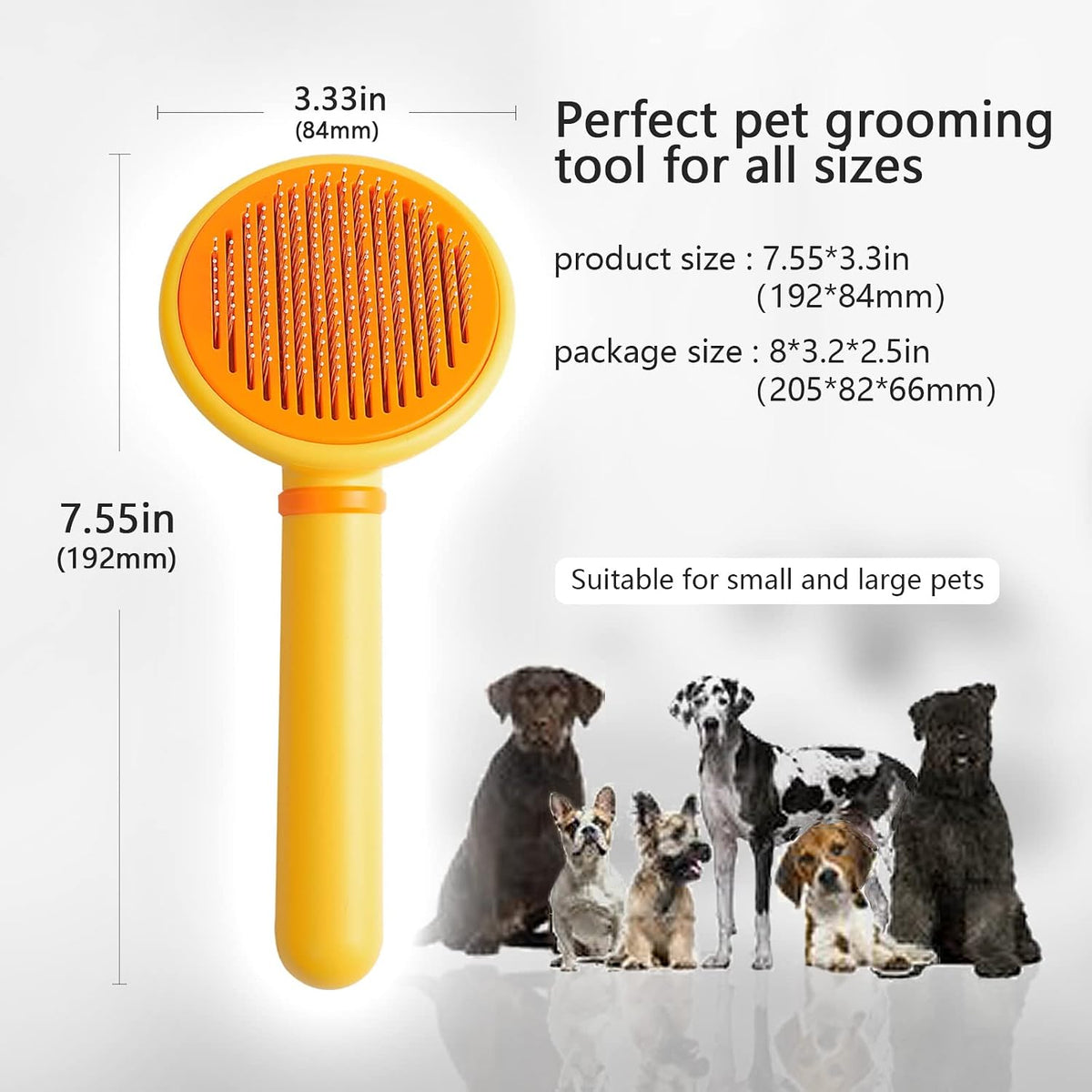 SONGPET self cleaning pet brush being cleaned by pressing the release button to remove fur.