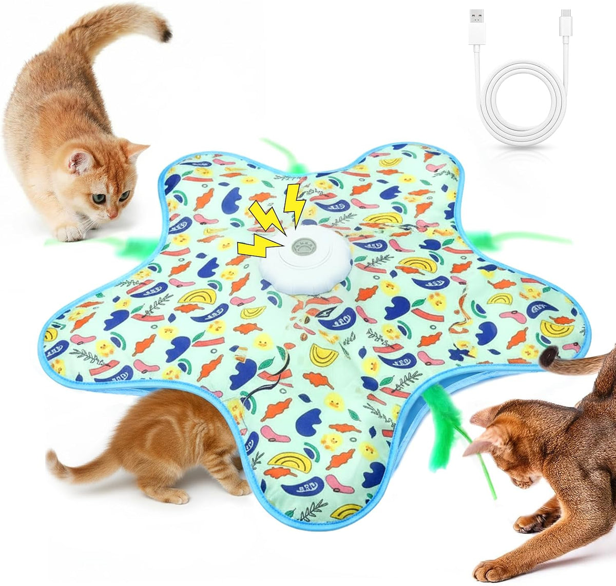 Interactive Cat Toy for Indoor Cats, Rechargeable Touch Activated Hide and Seek Cat Toys, Automatic Moving Concealed Wand Feather Toy for Bored Indoor Kitten Adult Cats, Real Bird Squeaky Blue - Image 10