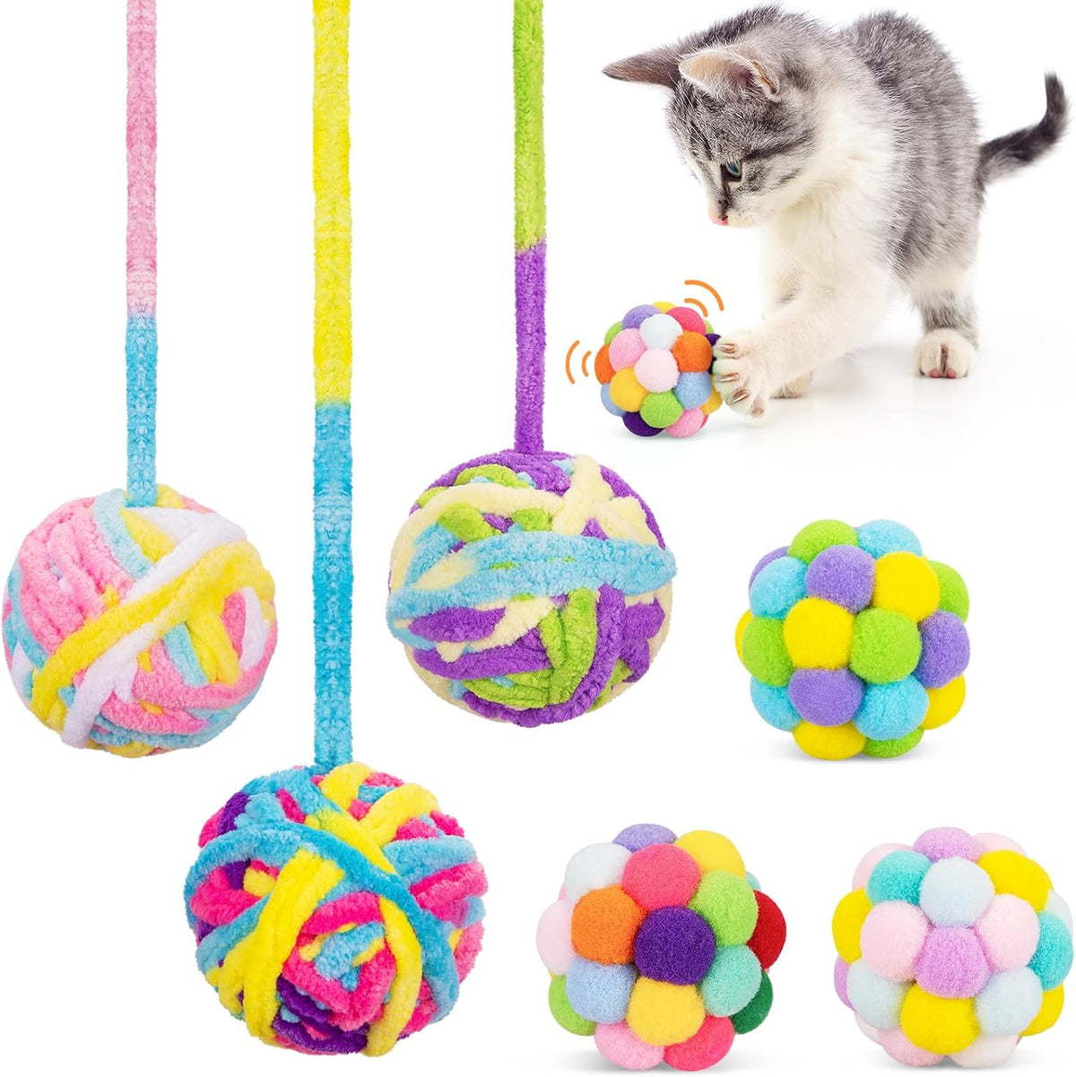 Cat Toys Balls, 6Pcs Wool Yarn Balls with Bells for Indoor Cats - Image 7