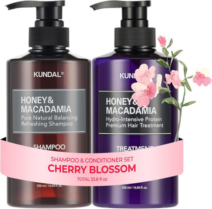 KUNDAL Korean Shampoo and Conditioner Set Cherry Blossom front view on a white background