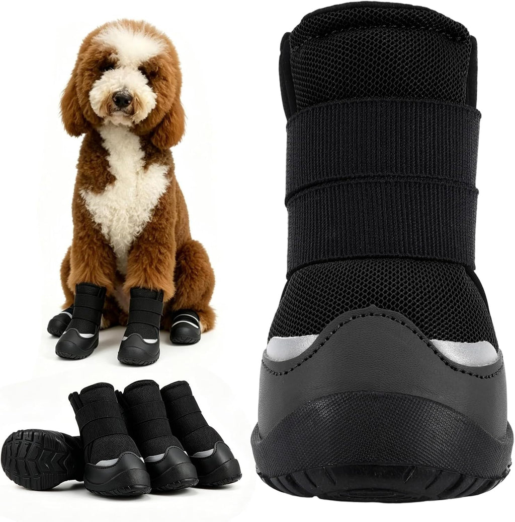 Furrtripsy dog boots black front view showing rugged rubber sole