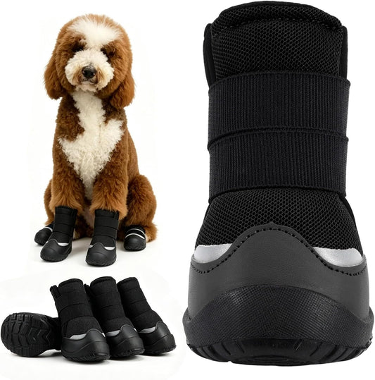 Furrtripsy dog boots black front view showing rugged rubber sole