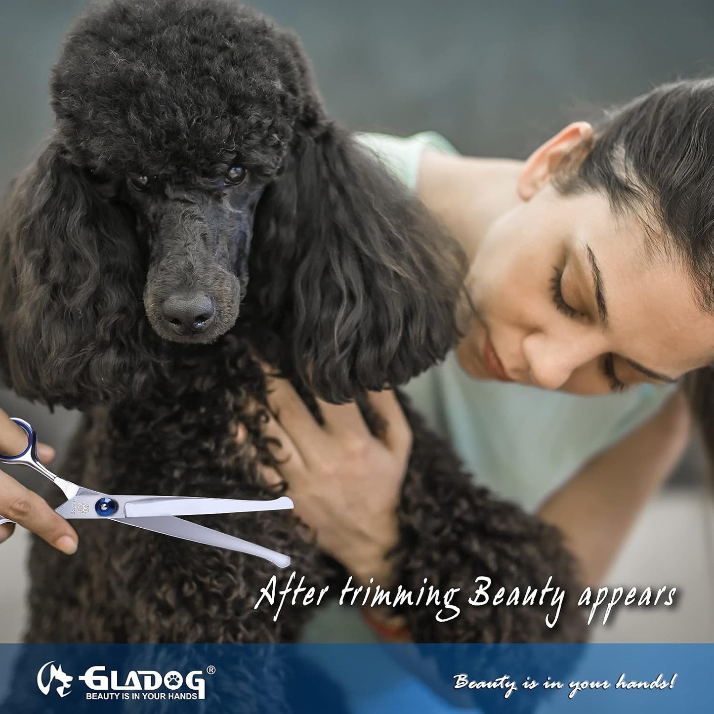 GLADOG dual-sided metal pet grooming comb removing tangles and loose fur from a dog coat