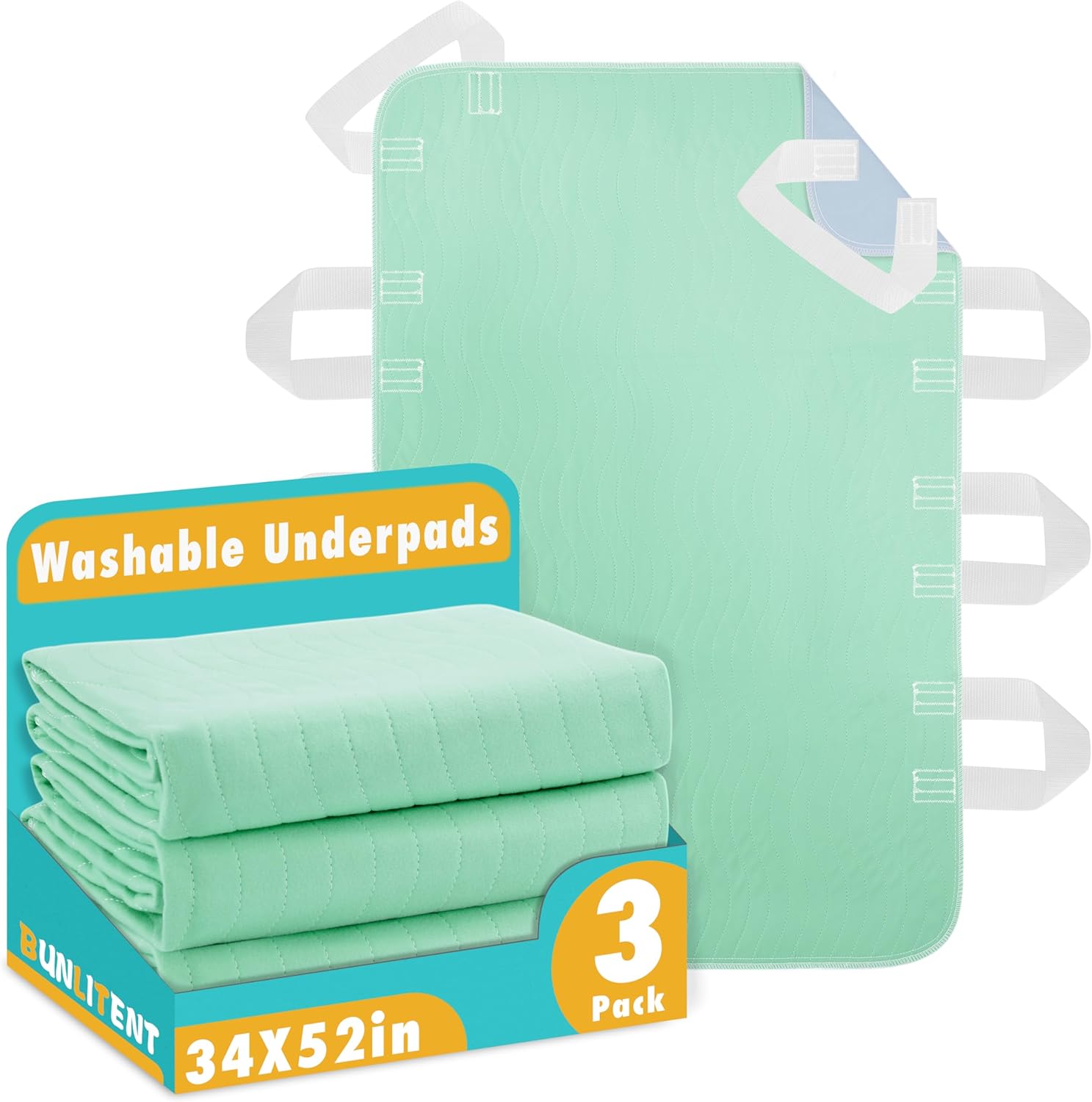 Bunlitent incontinence bed pads with handles front view