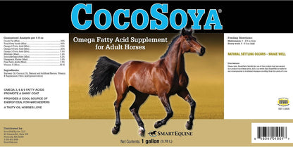 SmartEquine CocoSoya Oil horse supplement bottle highlighting ingredients blend