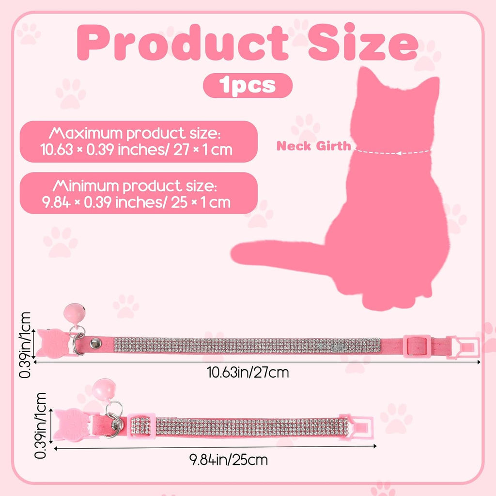 Close up view of the sparkling diamond rhinestones on the pink kitten collar.