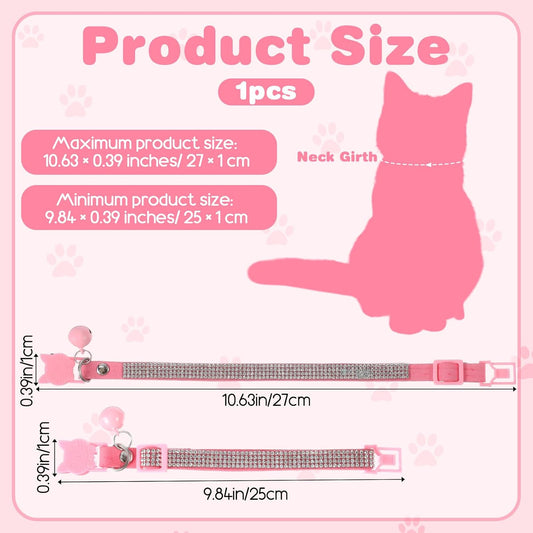 Close up view of the sparkling diamond rhinestones on the pink kitten collar.