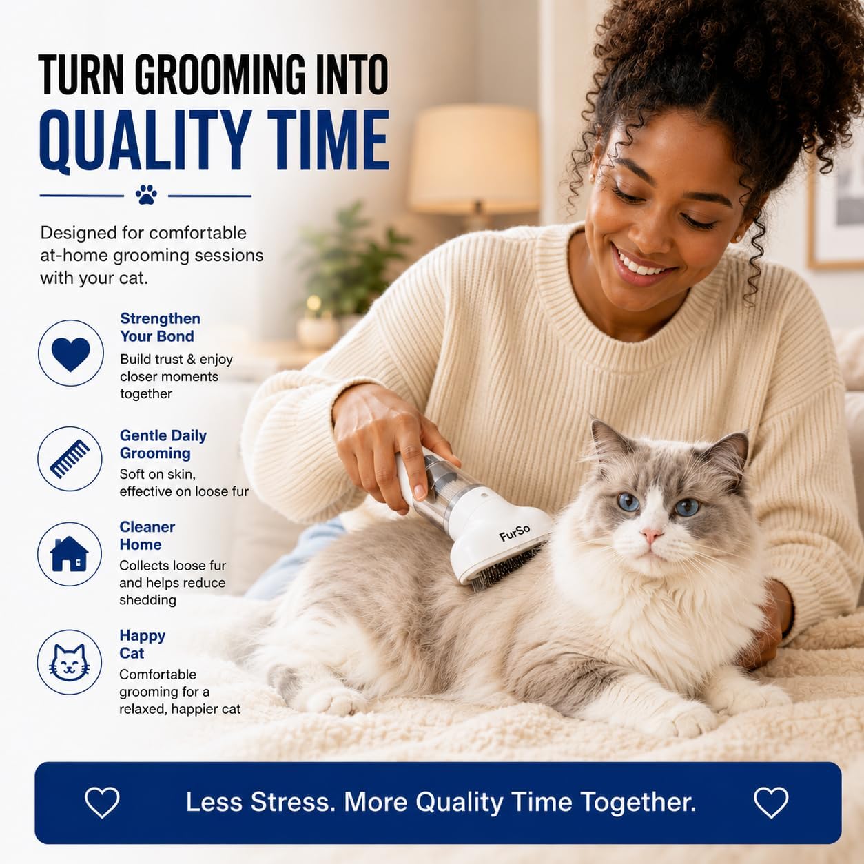 FurSo Cat Grooming Vacuum Kit, 5-in-1 Cordless Pet Grooming Vacuum for Cats & Dogs, 6000PA Pet Hair Vacuum, Low-Noise Deshedding Brush, 3-Speed LCD, Hair Remover, Type-C Charge - Image 10