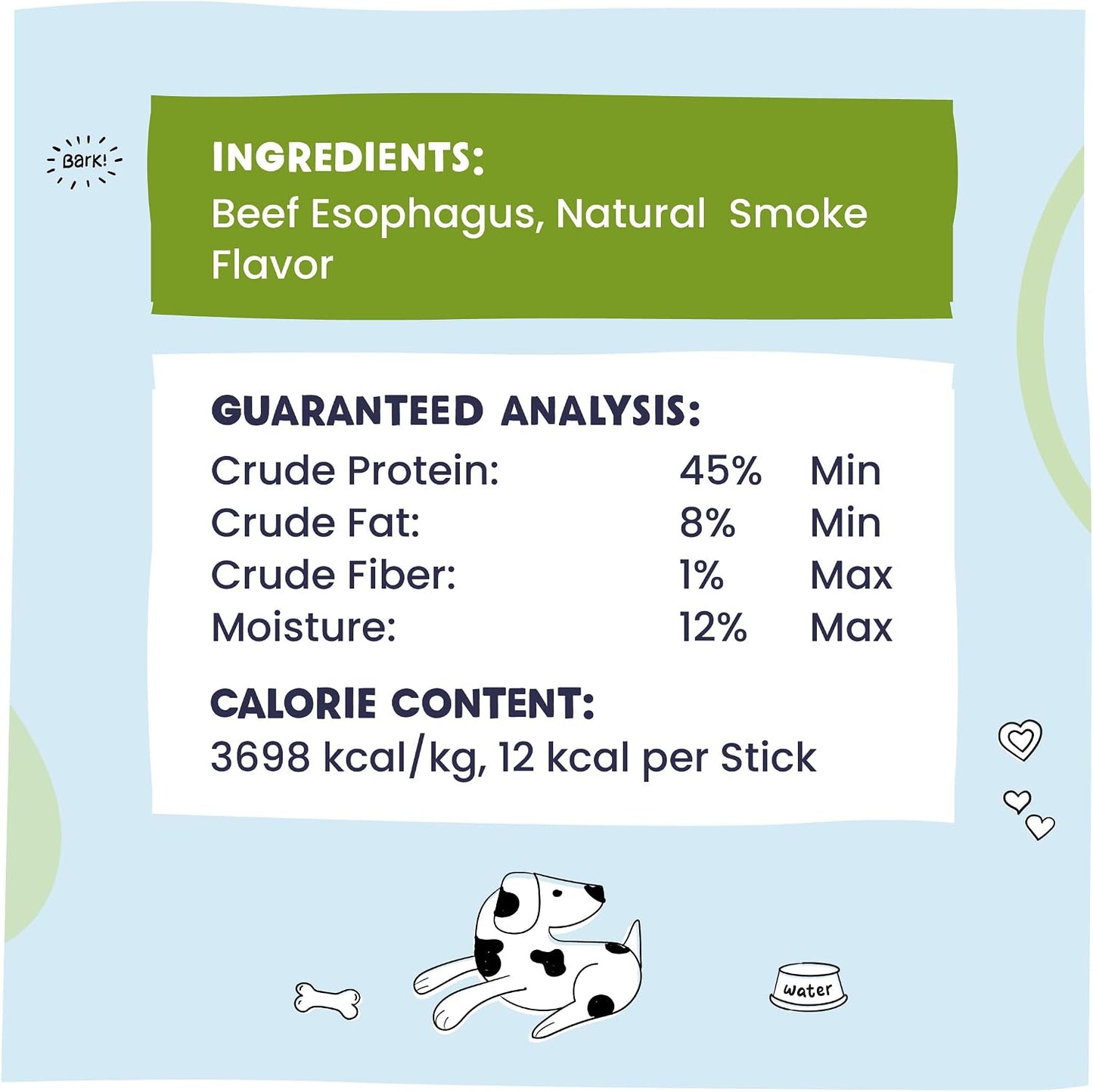 Pawstruck junior beef gullet bully sticks showing healthy joint support benefits info
