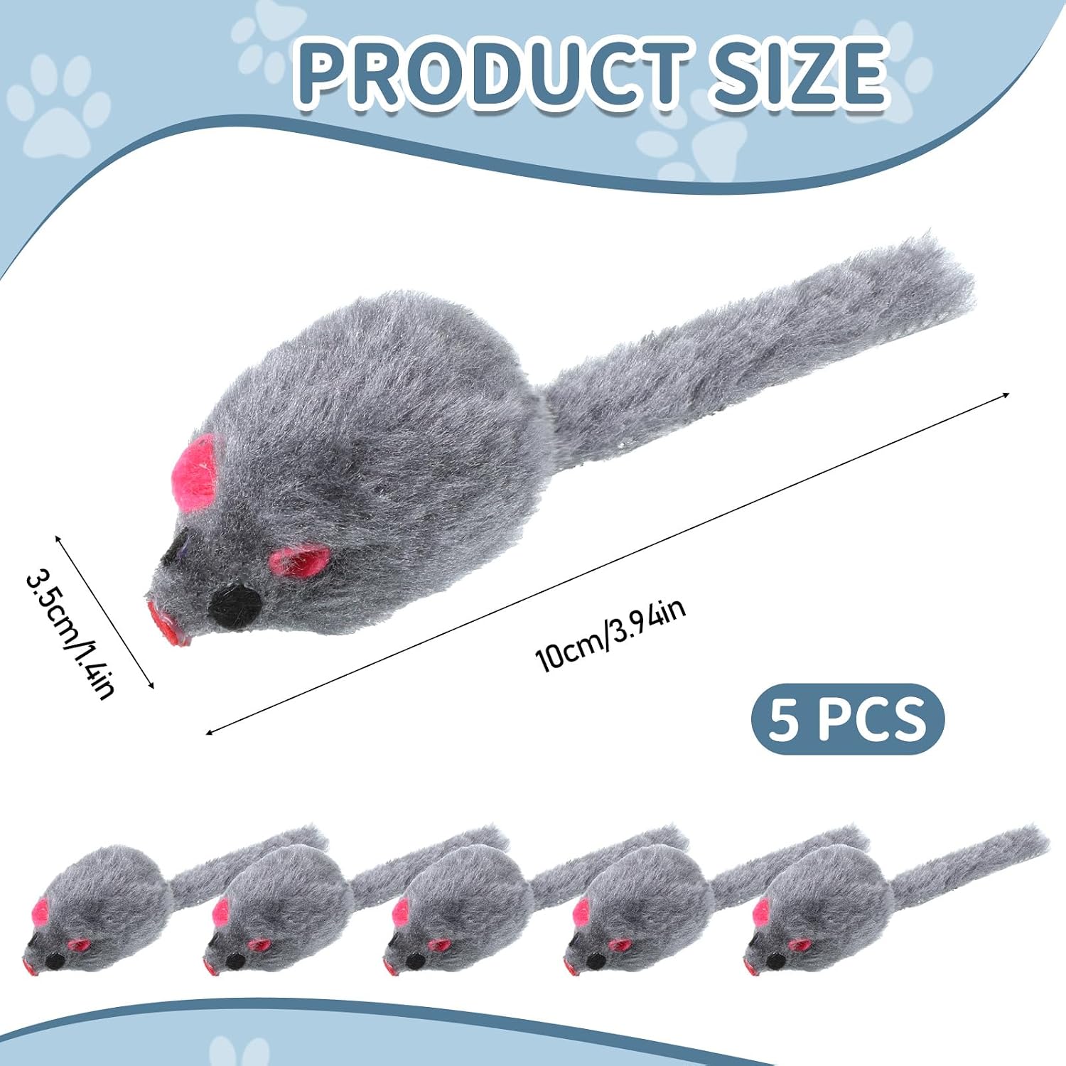 Five pieces of realistic artificial fur kitten toys showing pink ears details.