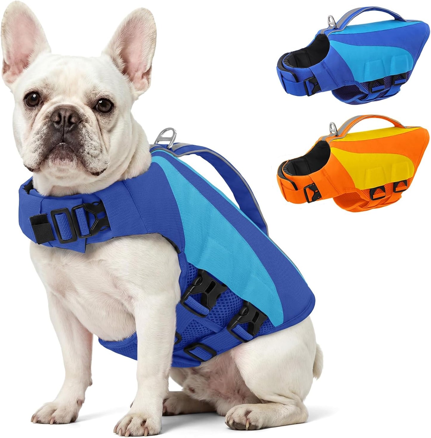 AOFITEE small dog life jacket front view blue color high buoyancy swim vest