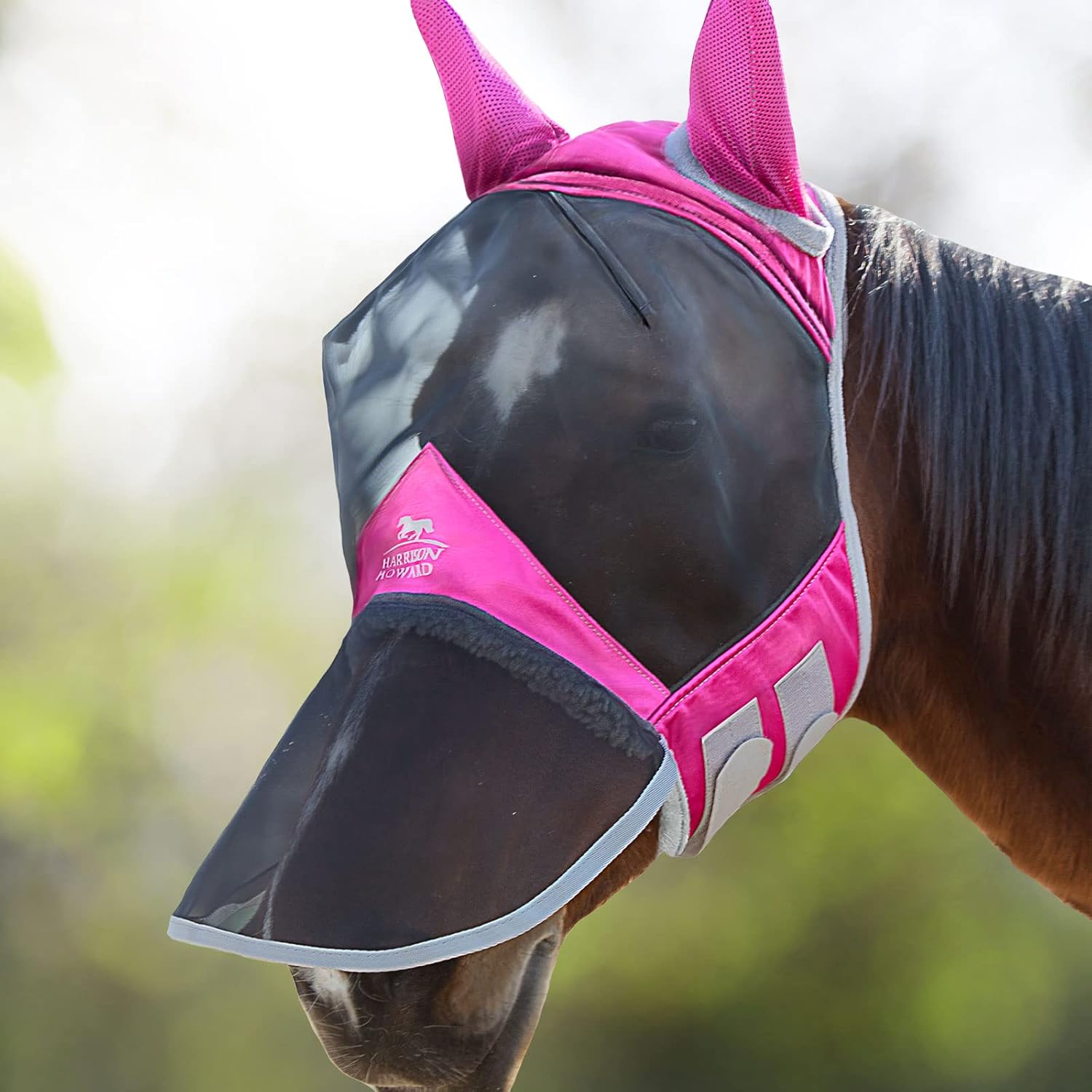 Harrison Howard CareMaster Pro Luminous Horse Fly Mask Large Eye Space Long Nose with Ears UV Protection for Horse Summer Mint Full Size - Image 13