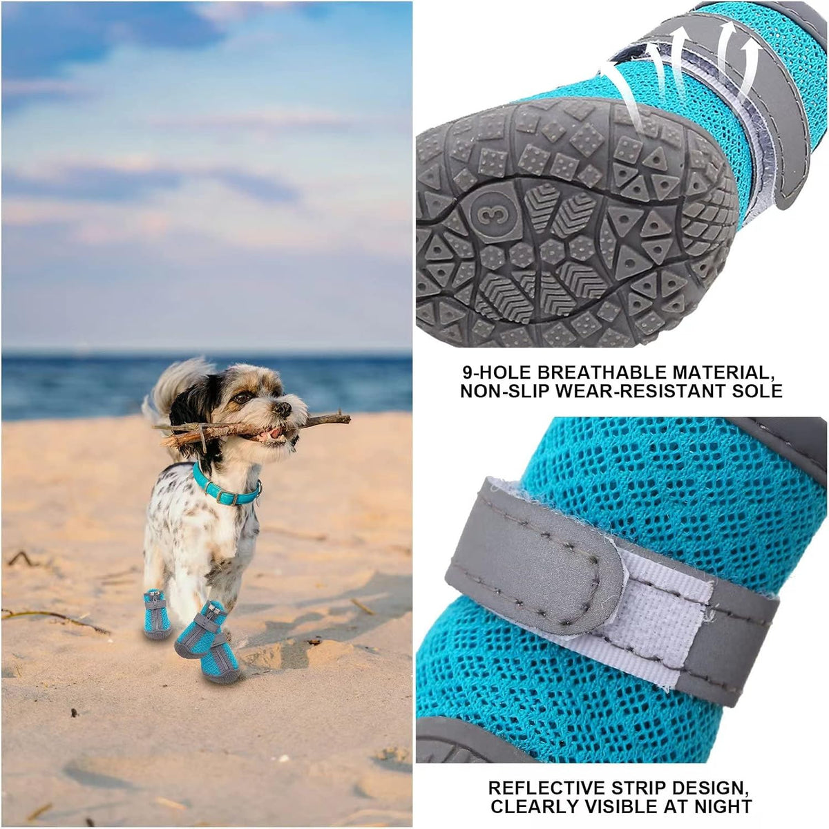 Side view of dtyxpet dog shoes showing adjustable straps