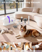 LOMMOL pet grooming kit main unit with attached purple flexible hose and grooming brush.