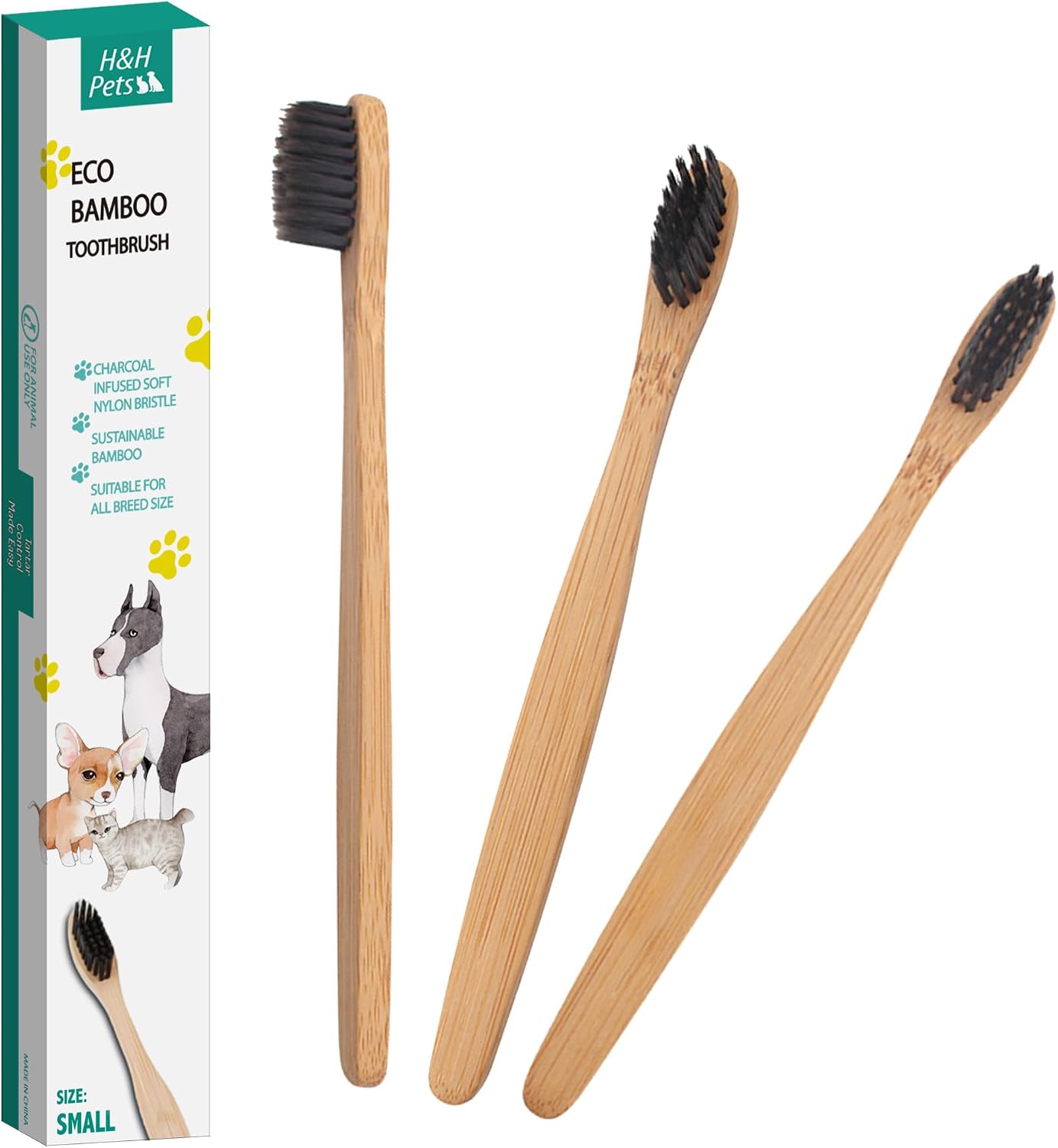 H&H Pets Bamboo Toothbrush Set for Dogs and Cats - Ultra Soft Bristles & Biodegradable Wooden Toothbrush, Puppy Supplies, Dog Dental Set, Eco-Friendly Pet Supplies (Large; 3-Count Pack) - Image 9