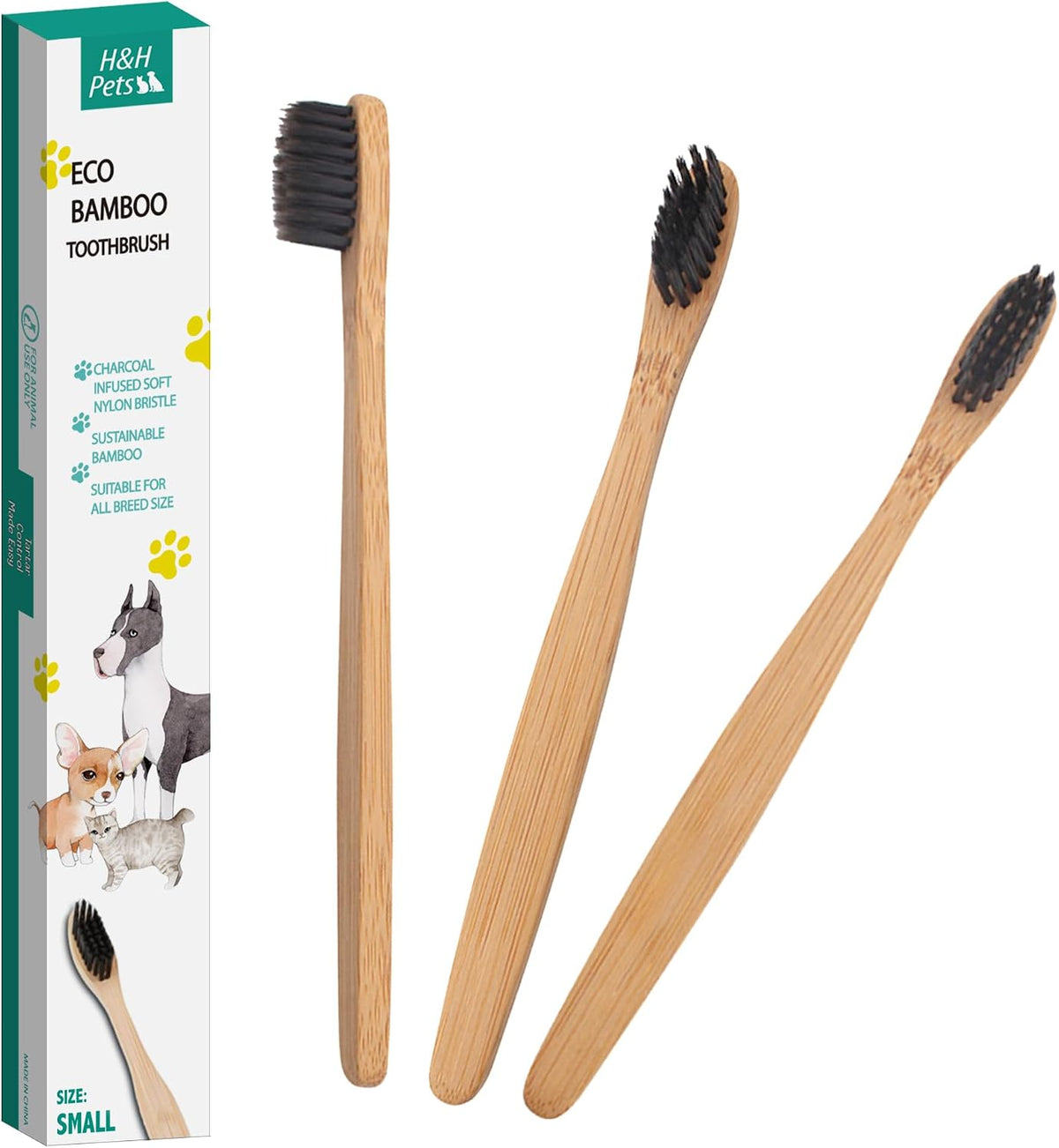 H&H Pets Bamboo Toothbrush Set for Dogs and Cats - Ultra Soft Bristles & Biodegradable Wooden Toothbrush, Puppy Supplies, Dog Dental Set, Eco-Friendly Pet Supplies (Large; 3-Count Pack) - Image 9