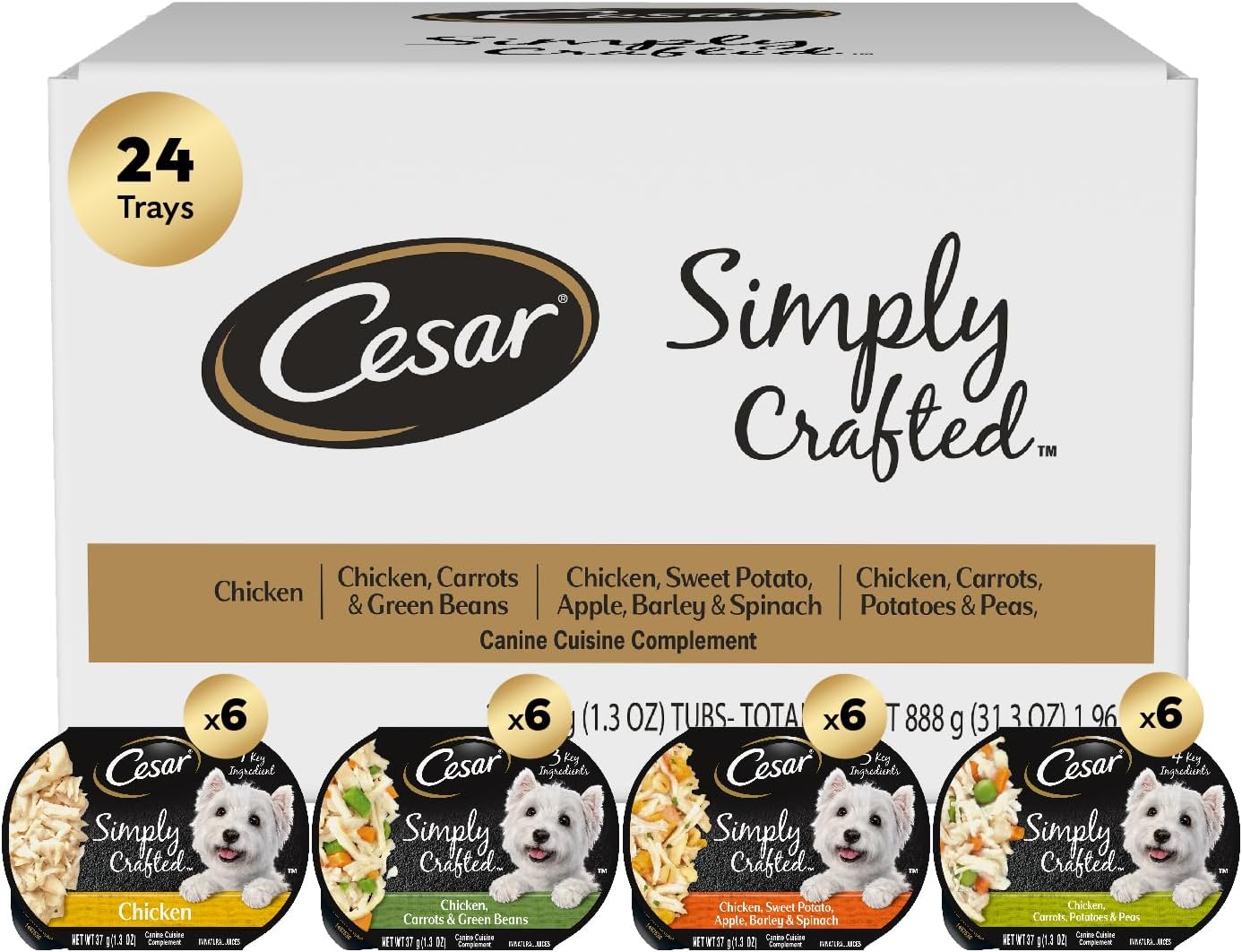 Cesar Simply Crafted Wet Dog Food Toppers for Dry Food, Chicken, Carrots & Green Beans and Beef, Chicken, Purple Potatoes, Peas & Carrots Meal Topper, 1.3 oz. Tub, 16 Count - Image 10