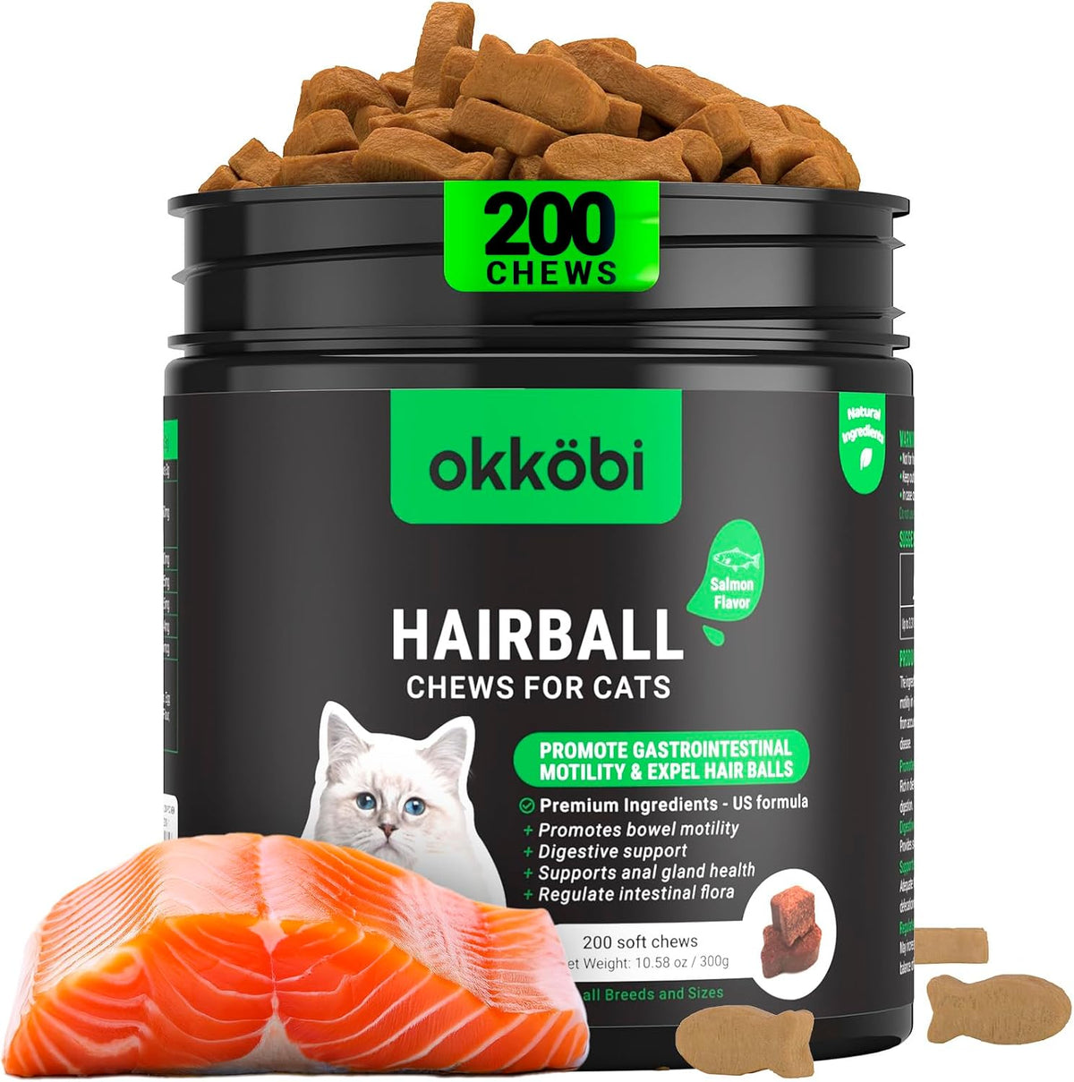 OKKÃ–BI Cat Hairball Remedy Treats 200 chews container front view