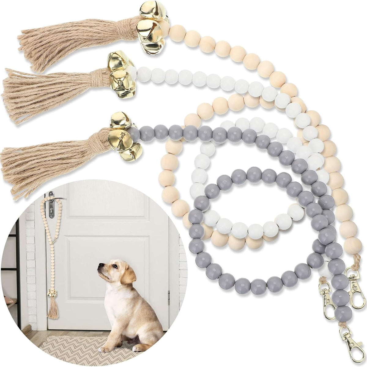 Patelai 3 piece dog door bell set for potty training front view