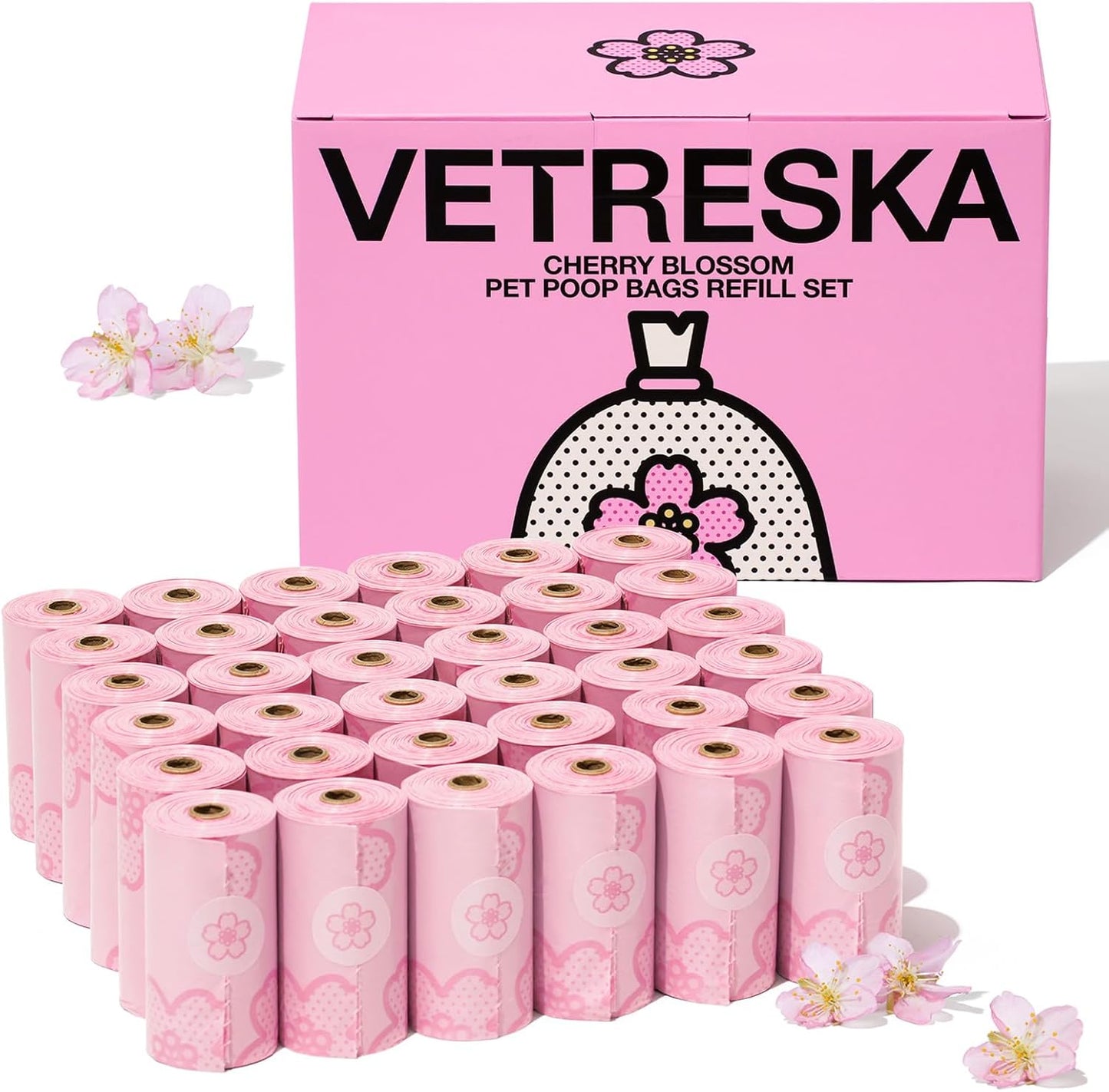 VETRESKA Dog Poop Bag Dispenser with Cherry Blossom Scented Poop Bags, Leak Proof and Extra Thick Pet Waste Bags, 1 Poop Bag Holder and 105 Bags for Dog Walking and Cats Litter, Pink - Image 11