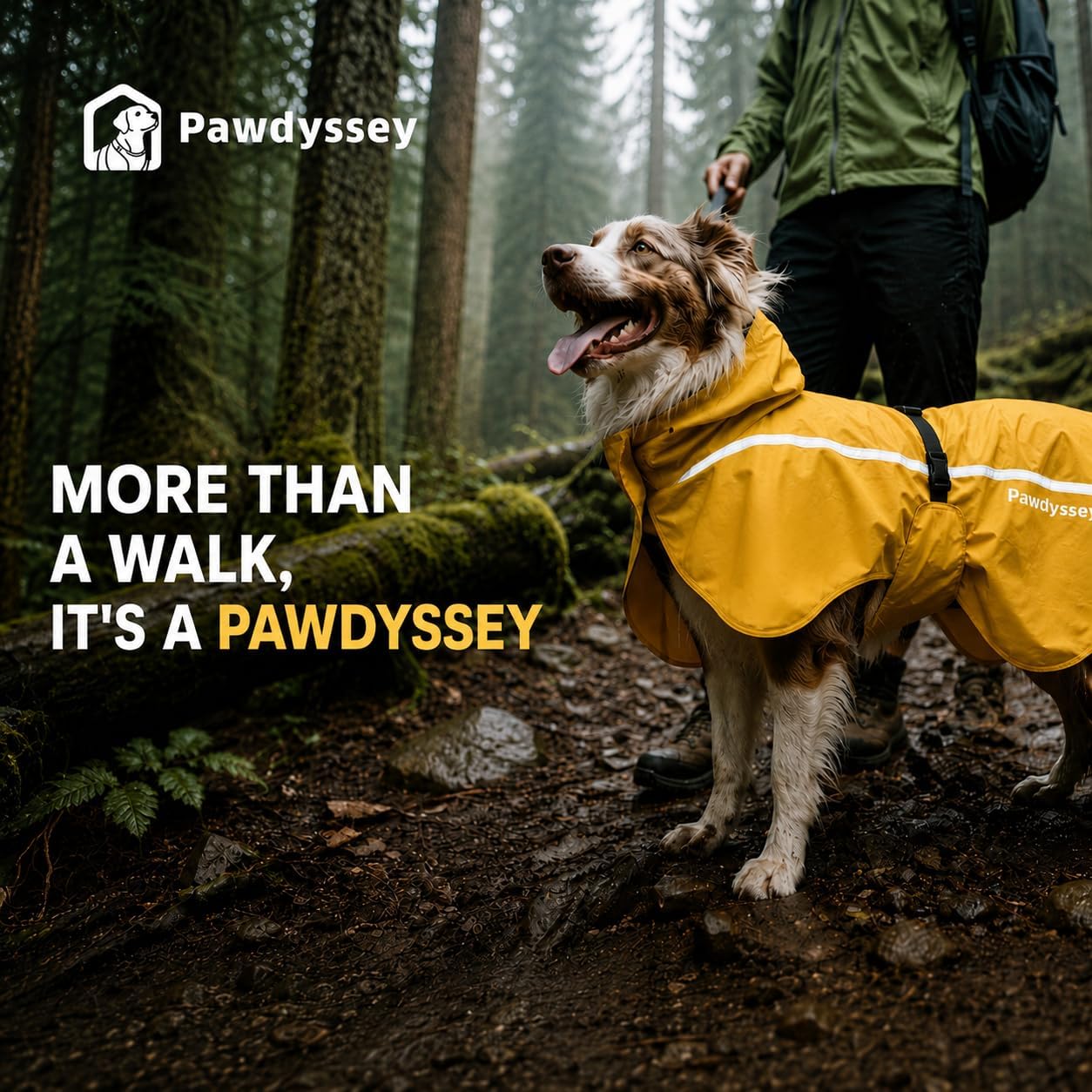 Close up view of the convenient leash opening on the back of the dog raincoat.