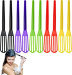DIYstore plastic hair coloring mixer whisks front view showing ten pieces in assorted colors for salon mixing.