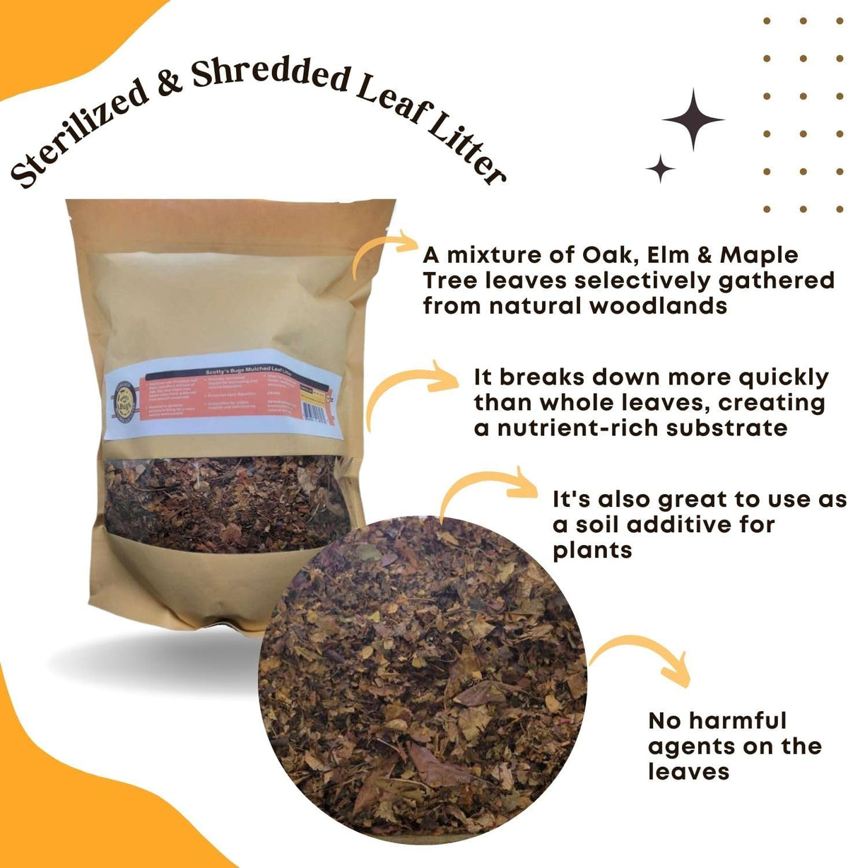 Scottys Bugs woodland leaf litter for reptiles and isopods side profile