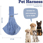 Side profile of denim pet carrier bag for small dogs