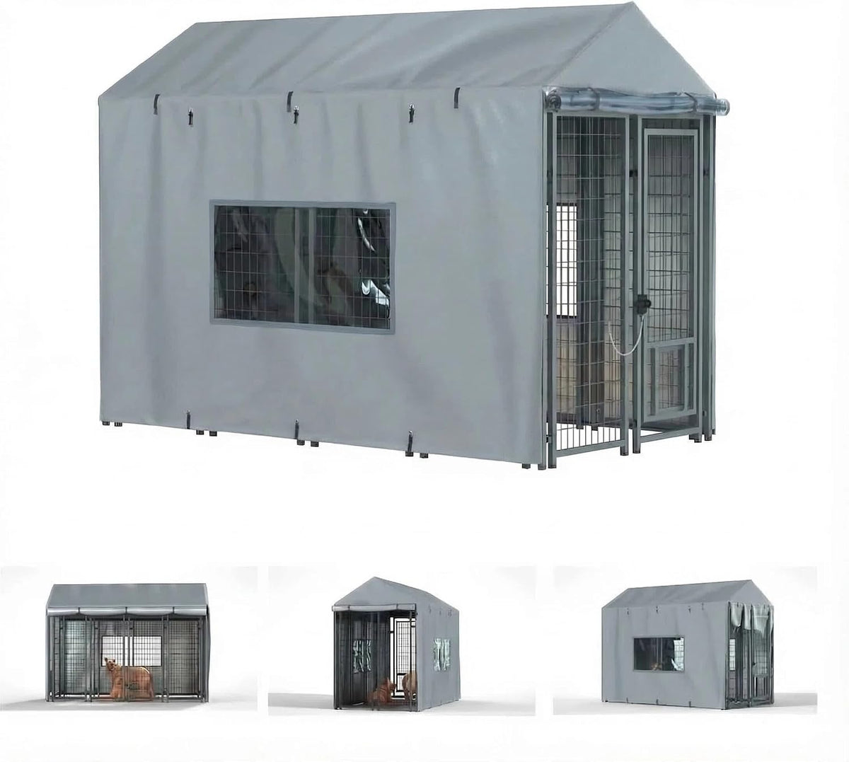 LYBOSH outdoor dog kennel cover front view gray heavy duty waterproof material