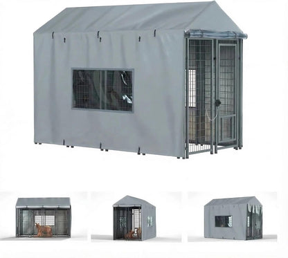 LYBOSH outdoor dog kennel cover front view gray heavy duty waterproof material