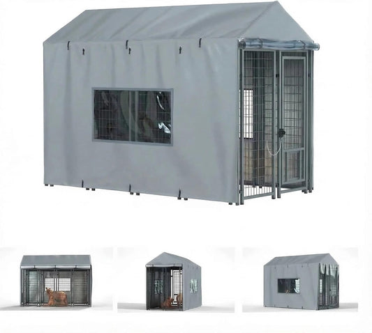 LYBOSH outdoor dog kennel cover front view gray heavy duty waterproof material
