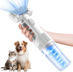 Itutn cordless pet grooming vacuum front view showcasing the white handheld body and built-in slicker brush tool