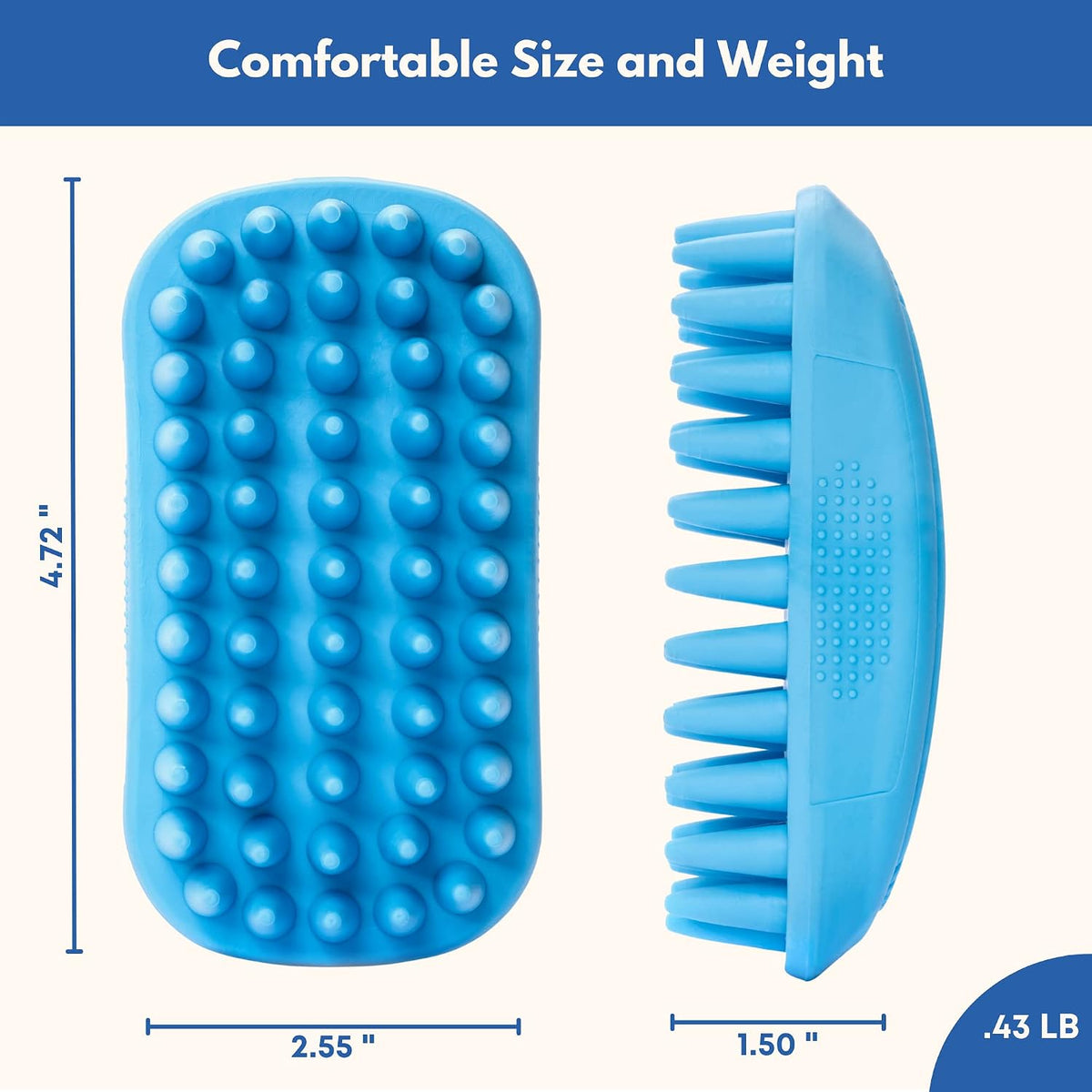 Ergonomic non slip handle design of the Freshly Bailey rubber curry comb