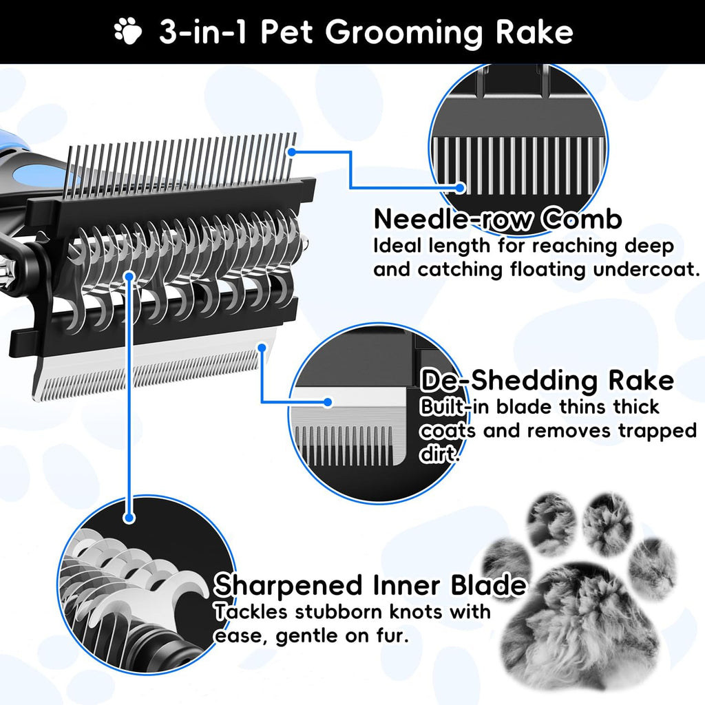 AXEFUN dual sided 17 and 9 tooth undercoat rake for dogs and cats