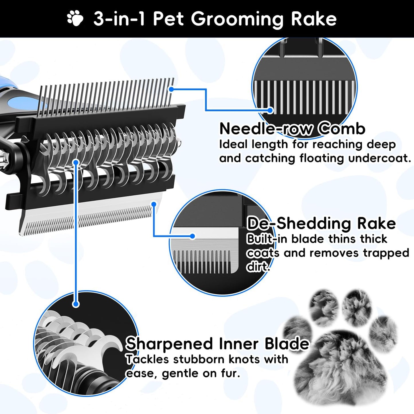 AXEFUN dual sided 17 and 9 tooth undercoat rake for dogs and cats