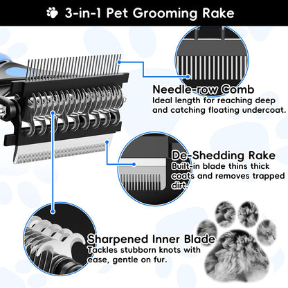 AXEFUN dual sided 17 and 9 tooth undercoat rake for dogs and cats