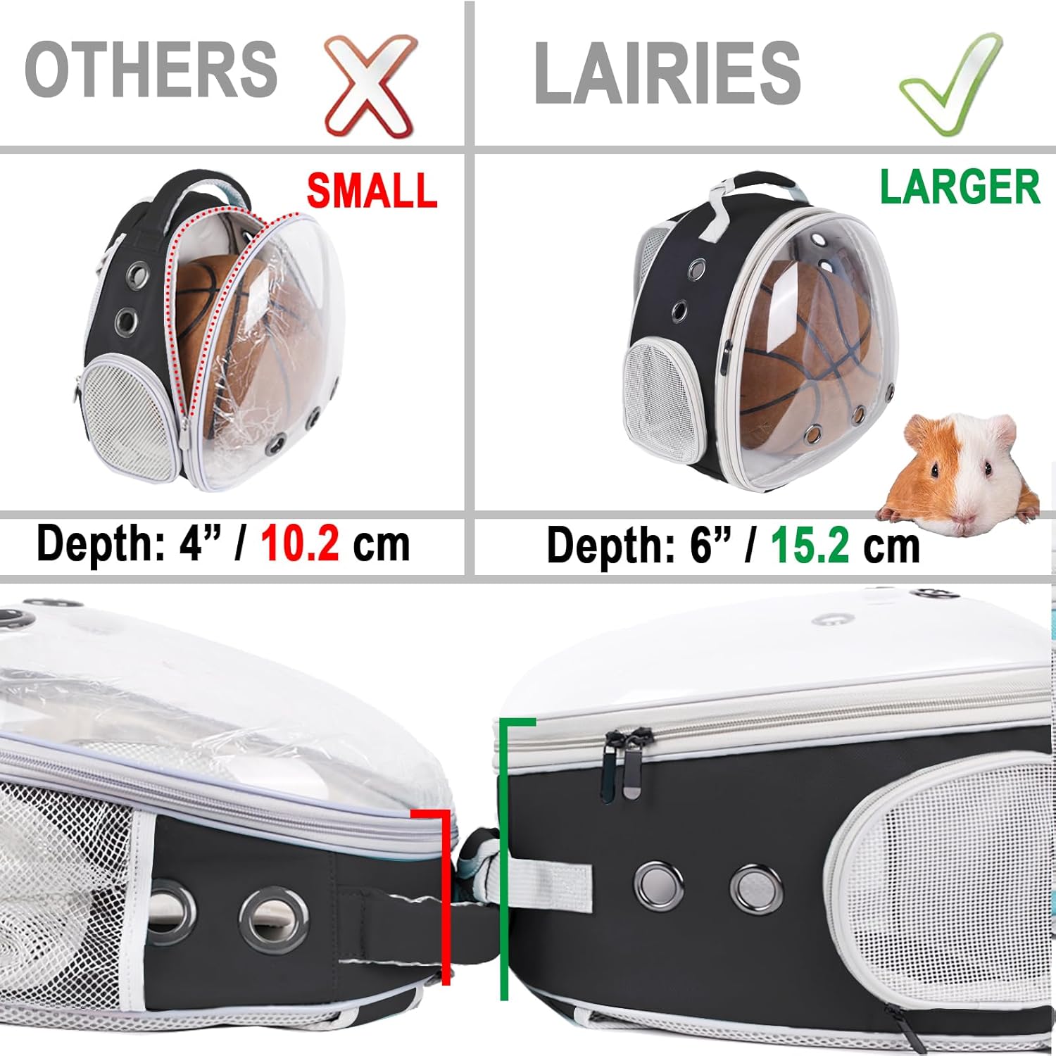 Portable Small Animal Backpack Travel Breathable Pet Carrier Bag Cages for Guinea Pig, Rabbit, Bearded Dragon, Squirrel, Tortoise, Bird, Lizard, Sugar Glider - Image 2