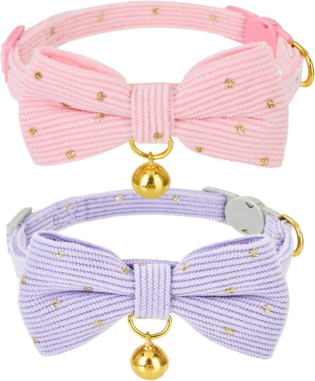 2 Pack Soft Corduroy Cat Collars with Bow Tie & Bell Adjustable Breakaway Kitten Bowtie Collar for Girl Boy Cats(Orange & Green) - Image 11