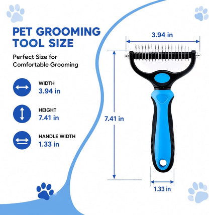 Undercoat deshedding brush showing 17-tooth stainless steel teeth structure