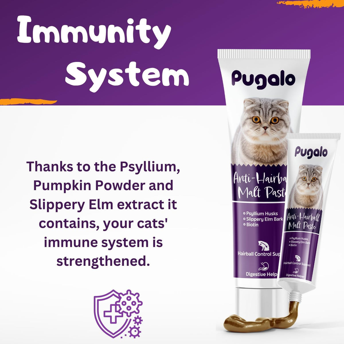 Pugalo anti hairball control gel ingredients panel displaying psyllium husk details