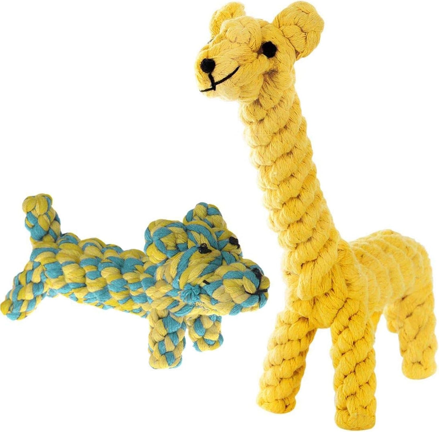 SunGrow Giraffe Cotton Knot Puppy Ropes front view of giraffe and dog characters