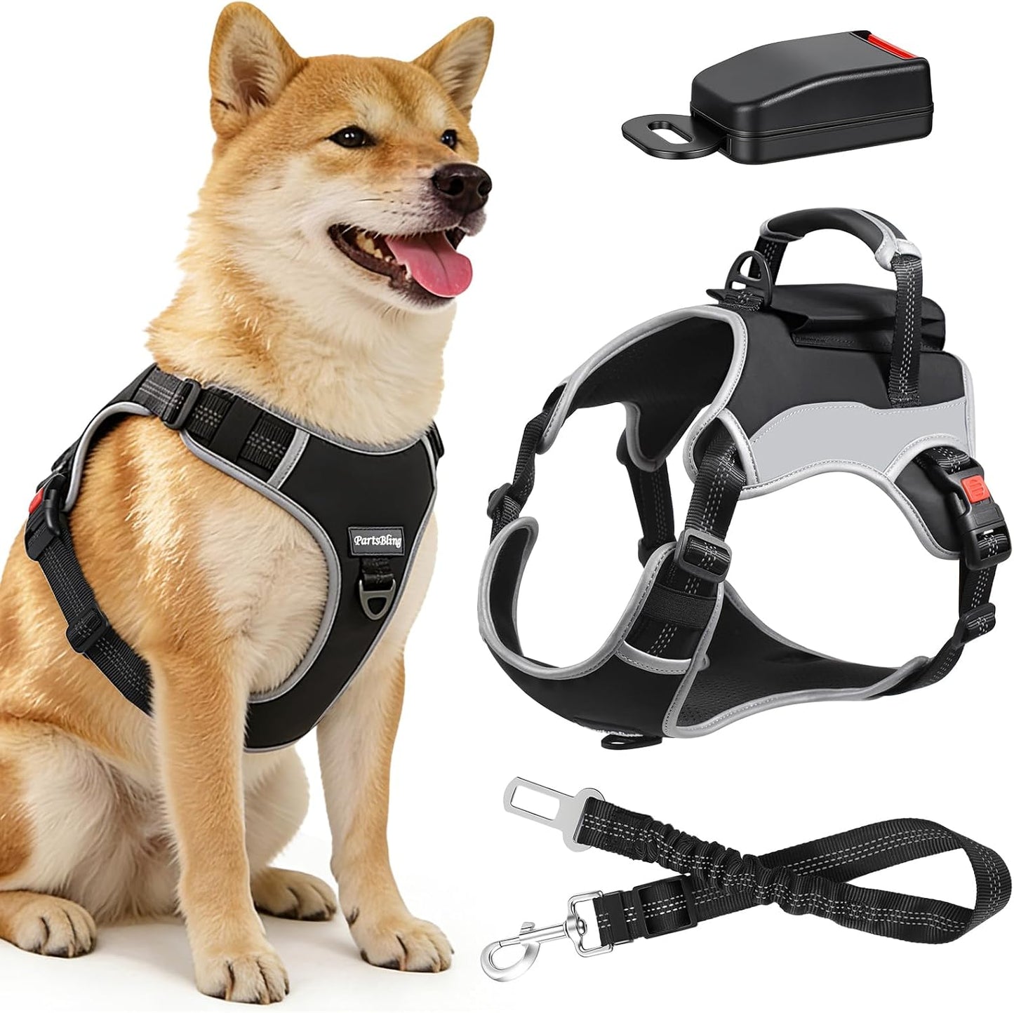 PartsBling Dog Car Harness, Dog Seat Belt Harness for Car, No Pull Adjustable Dog Harness with Seat Belt Attachment, Breathable Padded Vest with Handle for Walking, Training & Car Travel, L - Image 10