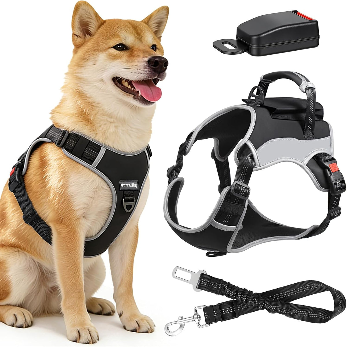 PartsBling Dog Car Harness, Dog Seat Belt Harness for Car, No Pull Adjustable Dog Harness with Seat Belt Attachment, Breathable Padded Vest with Handle for Walking, Training & Car Travel, L - Image 10