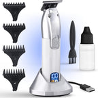 Fagaci Men's Hair Trimmer front view showing premium silver metal body and digital LED display