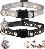 2Pcs Breakaway Cats Collars Cat Collars for Boy & Girl Cats Moons Adjustable Kitten Collars with Bell & Pendant Glow in The Dark,Purple+Black - Image 14