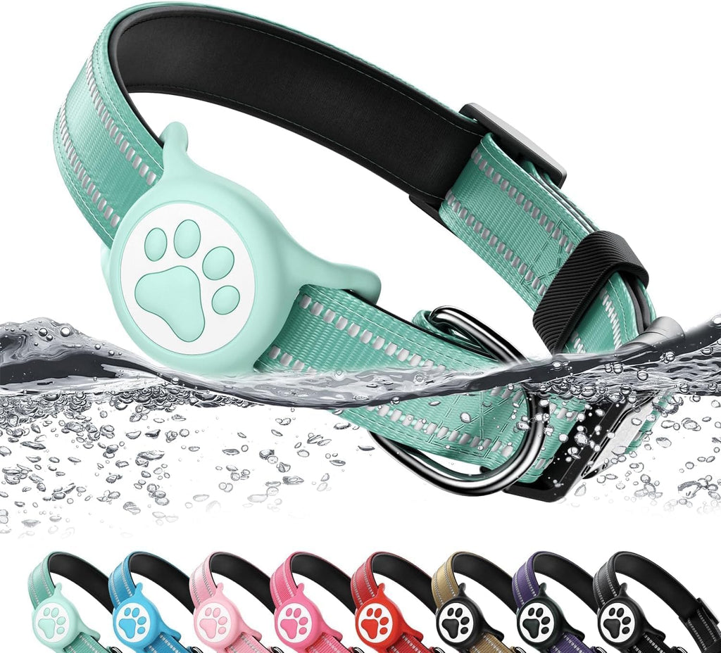 Airtag Dog Collar, Reflective Ultra-Durable Nylon Padded with QR Code Buckle & IP68 Waterproof Air Tag Holder Compatible for Apple AirTag, Comfortable for Small Medium Large Dogs(Pink,L) - Image 9